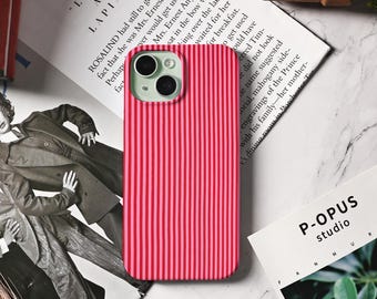 Red and Pink Striped Phone Case For iPhone 15, Aesthetic iPhone 17 16 15 14 13 Pro Max Case, iPhone 16e, 15 14 Plus, Air XR XS SE Mini Case