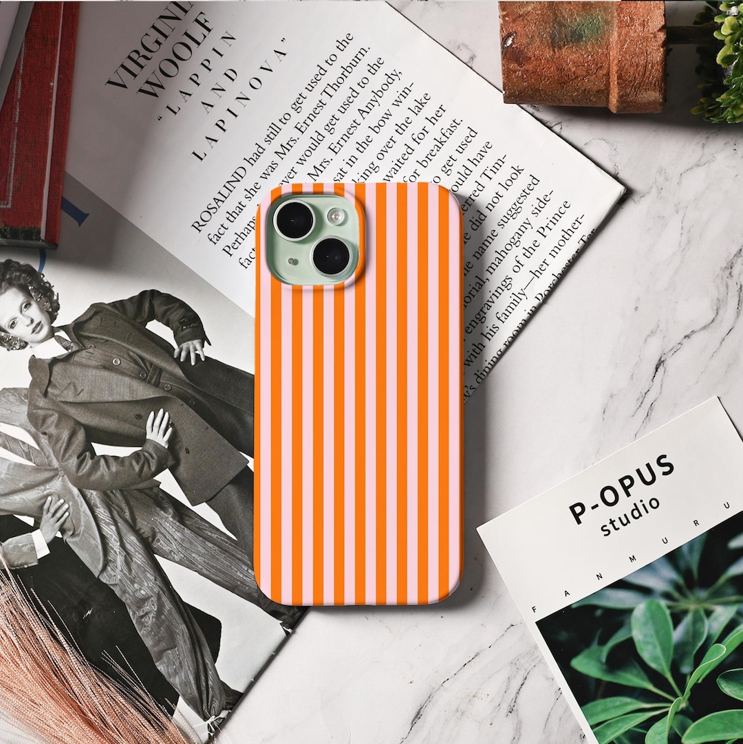 Orange Striped Phone Case For iPhone 15, Aesthetic iPhone 16 15 14 13 12 11 Pro Max Case, iPhone 16e, 15 14 Plus, Pro XR XS SE Mini Case