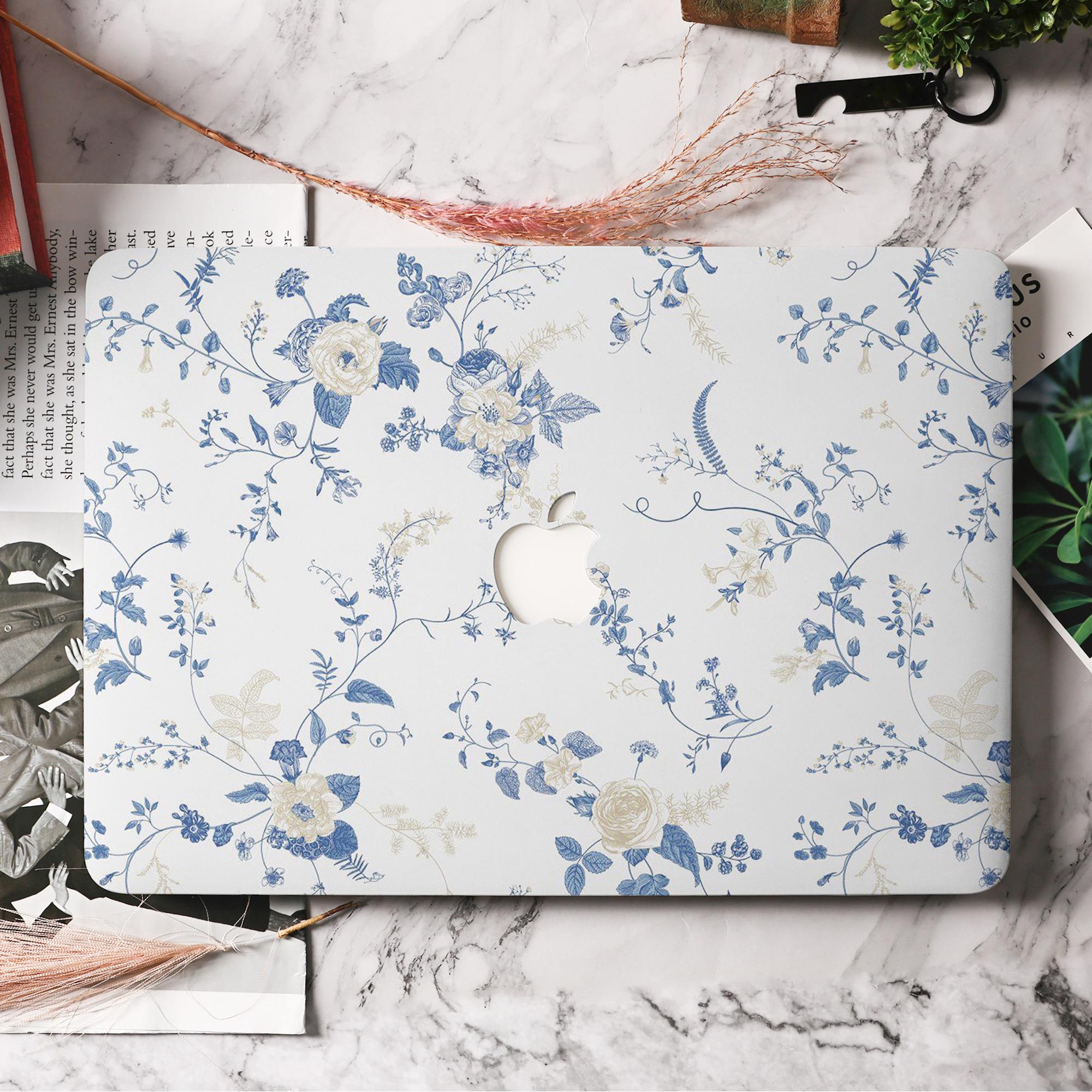 Light Blue Floral MacBook Case Cover for Air 13/15, Pro 13/14/16 Case Mac 16 15 14 13 11 Inch Laptop 2022 M2 M3 M4 A2681 A2338 A3240 Cover
