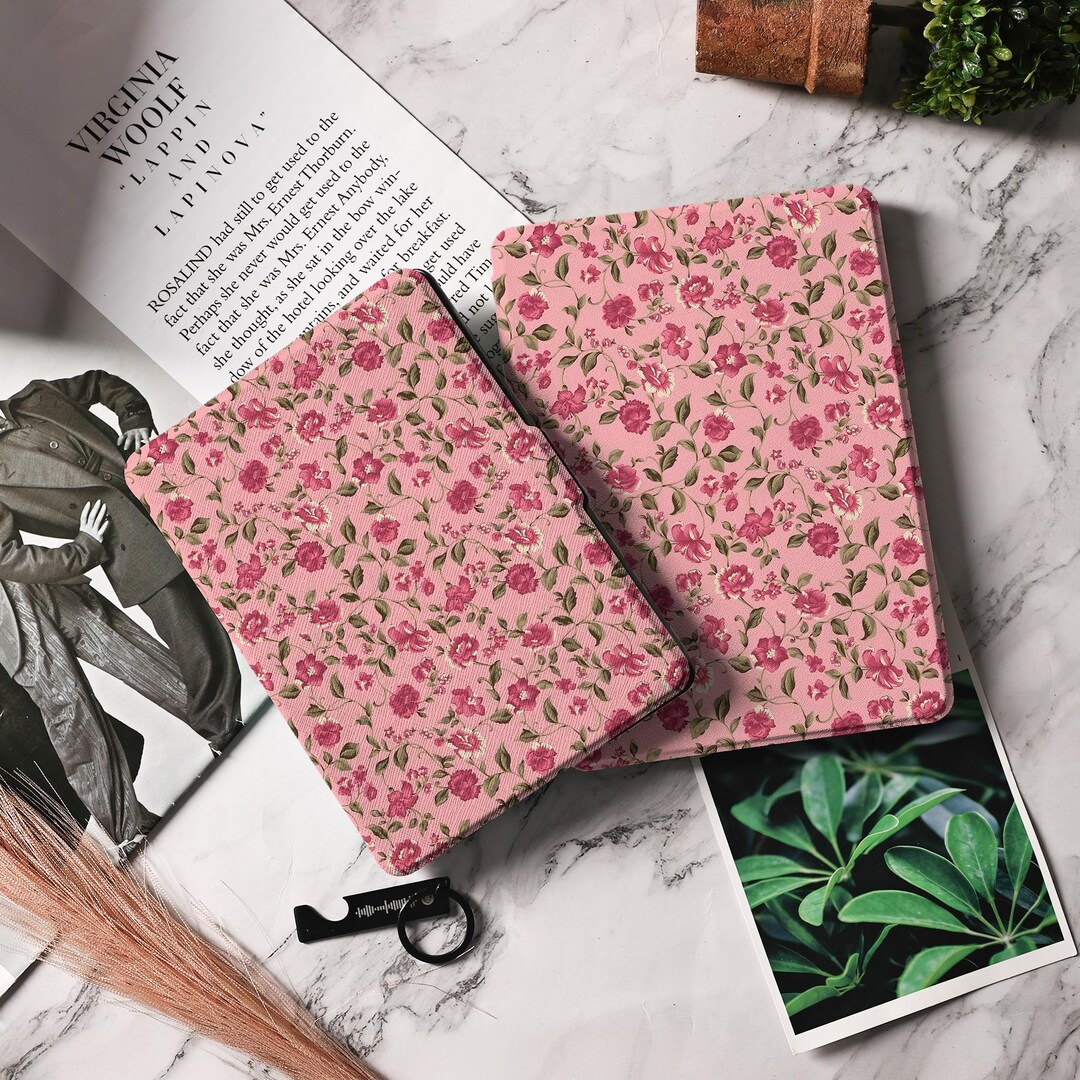 Pink Retro Floral Kindle Case With Hand Strap Cover for Kindle ...