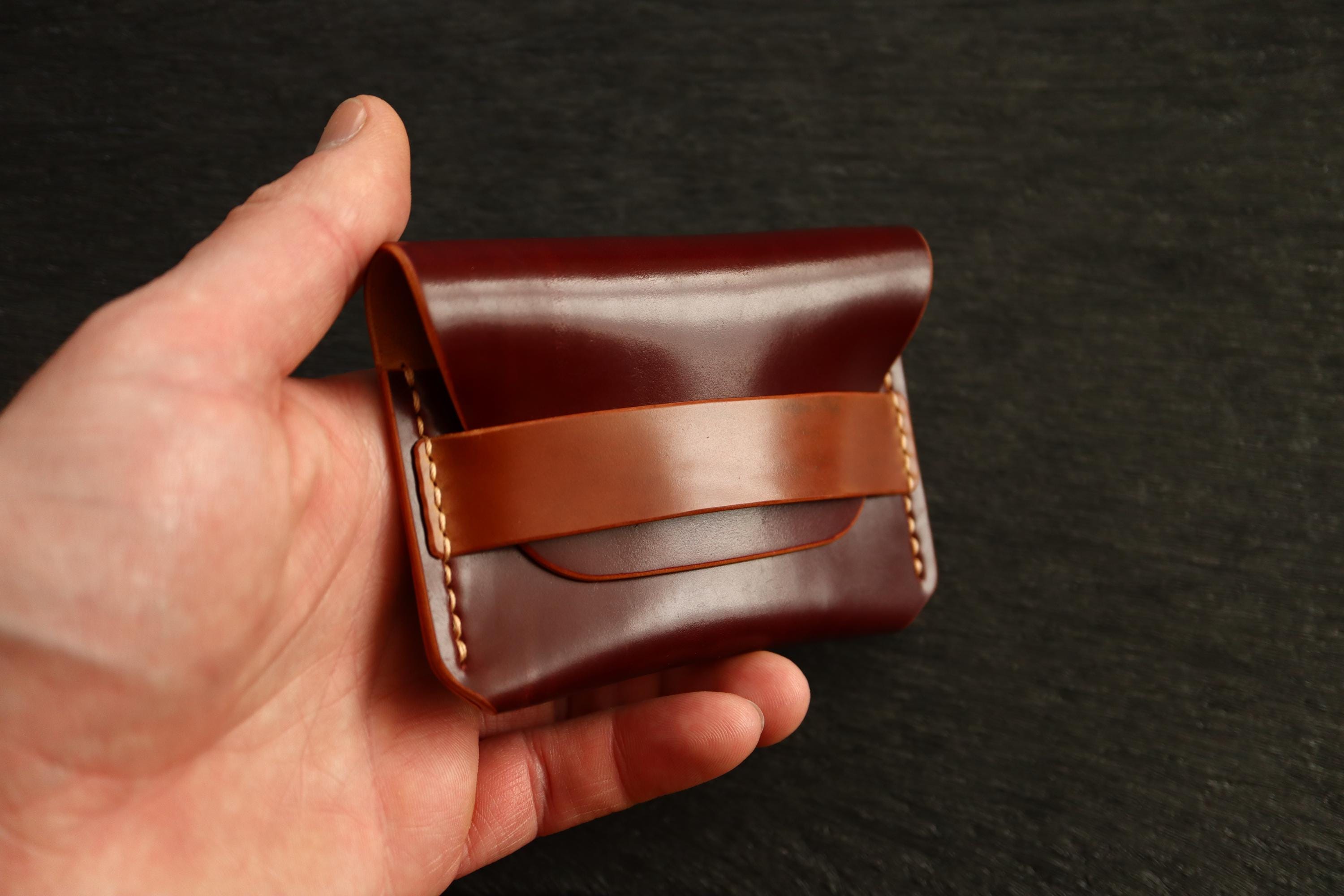 SHELL CORDOVAN Business Leather Wallet --- Business Card Holder / Travel Wallet / Elegant Card & Cash Compact Wallet / Horse Leather Wallet.