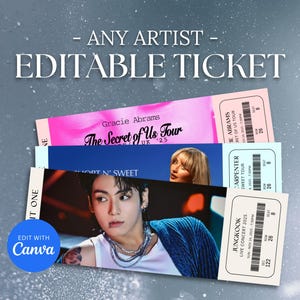 Bearbeitbare Event Ticket Vorlage | Jeder Künstler benutzerdefinierte Konzertkarte | DIY Geschenk Leinwand Vorlage