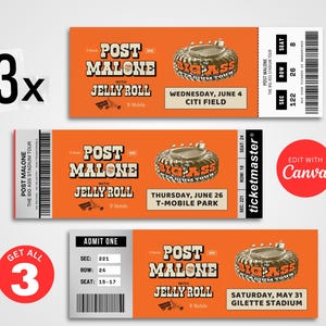 Bearbeitbares Post-Angebot | Malone BigAss Studio Tour Konzertkarte, Individuelles Ticket, DIY Geschenk Canva Vorlage