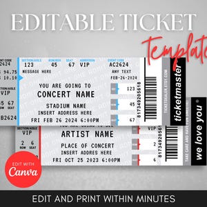 Editable Ticketmaster Template | For Any Event, Tour or Concert Custom Ticket, DIY Canva Template