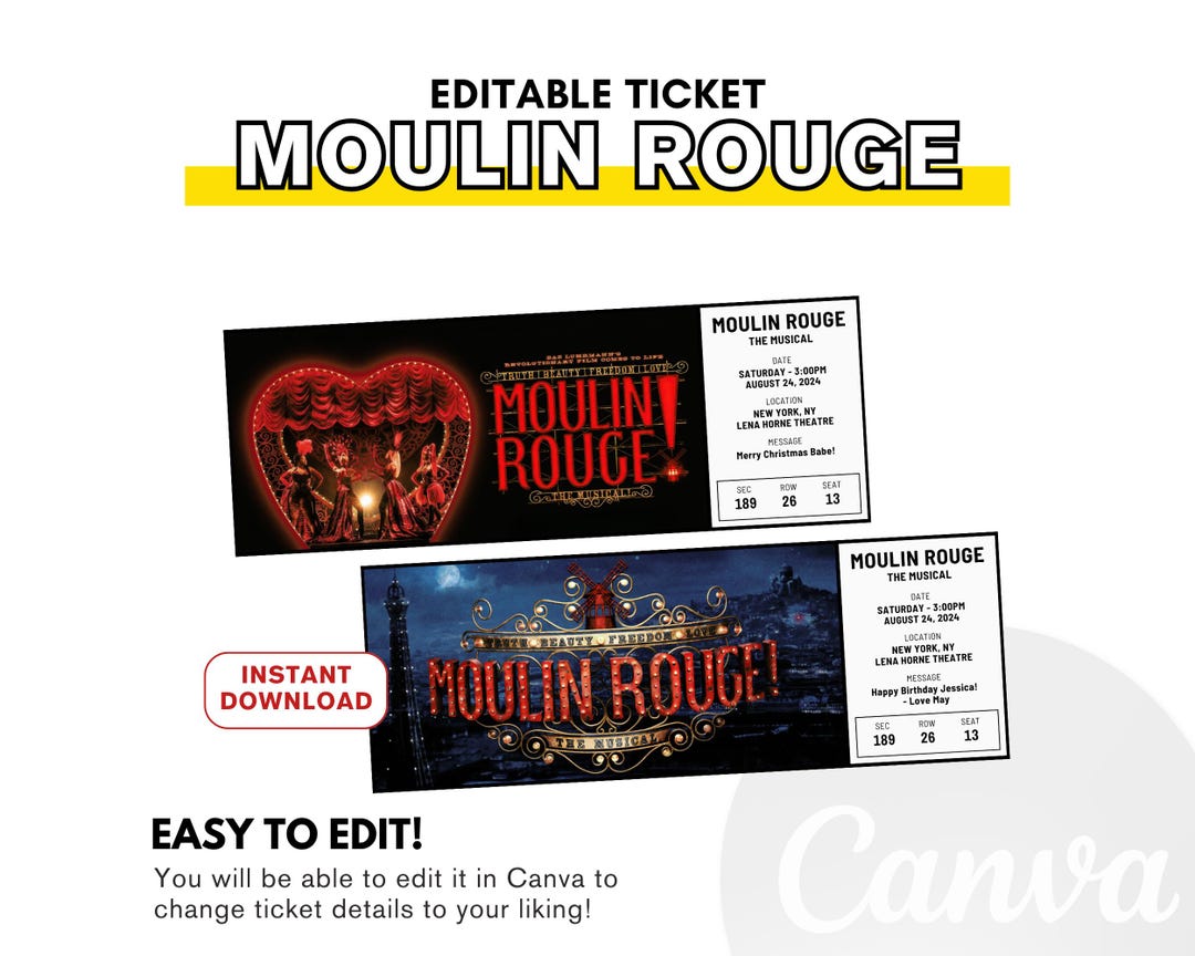 Editable Moulin Rouge Ticket Moulin Rouge Theater Custom Ticket DIY