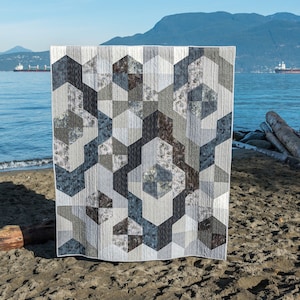 Nani Katachi Quilt Pattern-- Modern quilt, throw quilt, contemporary quilt, lap quilt, gray quilt, geometric quilt, original design