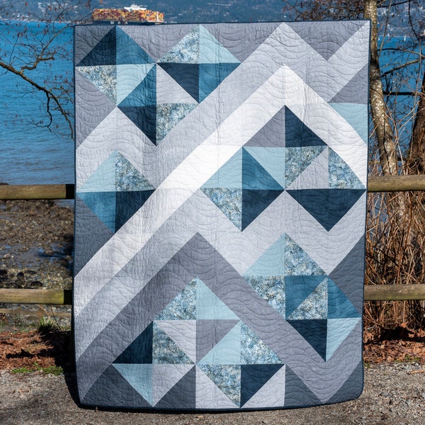 Pathways 2022 Throw Grey-Blue Colourway Quilt Pattern, Contemporary Quilt Pattern, Modern Quilt Pattern, Beginner Quilt Pattern