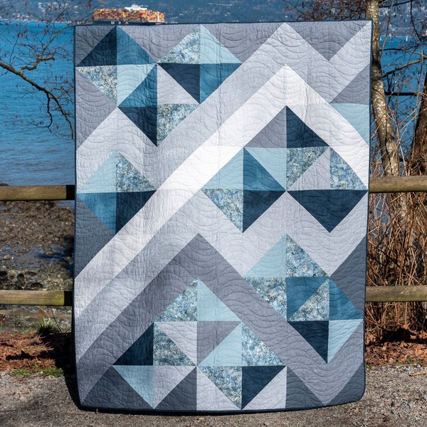 Pathways 2023 Queen Grey-Blue Colourway Quilt Pattern, Contemporary Quilt Pattern, Modern Quilt Pattern, Beginner Quilt Pattern