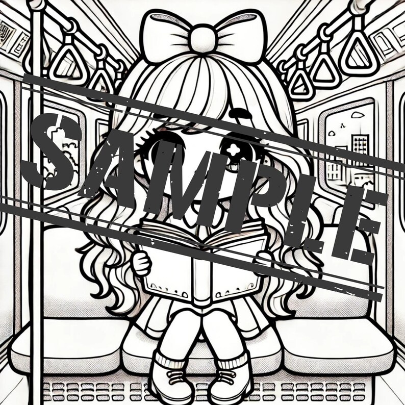 Part 1 5 Cute Kawaii Girl Reading Coloring Pages Digital Download