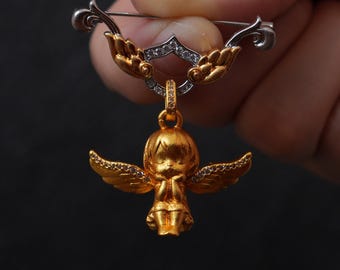 Vintage Angel Brooch: Retro Gold Silver Angel Wings Pin Jewelry