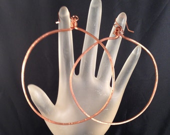 Extra Large Copper Hoop Earrings Four Inch Three Inch or Two Inch Diameter Handmade Out of Solid Copper Wire on Handmade Copper Ear Wires