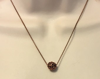 Floating Antique Copper Ball Necklace on 18 Inch Copper Chain with Wire Wrapped Swarovski Crystals on Each End Previously 29 Dollars ON SALE