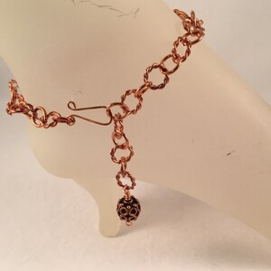 Copper Ankle Bracelet with Antique Copper 12mm Bead Charm Adjustable with Your Choice of Length and Clasp image 1