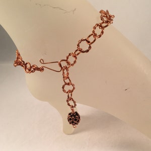 Copper Ankle Bracelet with Antique Copper 12mm Bead Charm Adjustable with Your Choice of Length and Clasp image 2