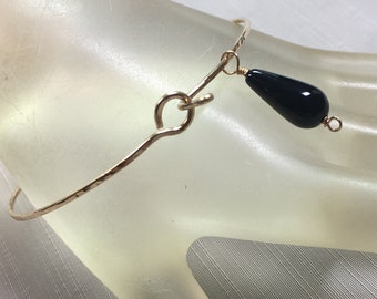 Gold Bangle Bracelet ON SALE Black Onyx Detachable Charm Minimalist 14kt Gold Filled Charm Bracelet Fits a 8.25 Inch Wrist and Smaller