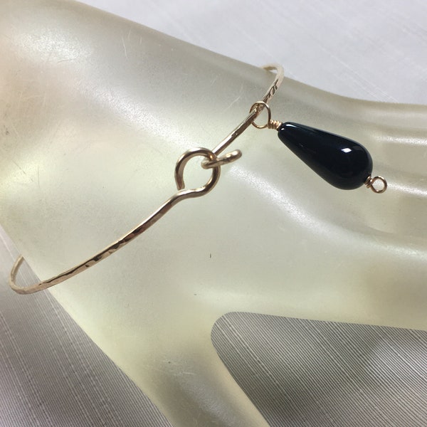 Gold Bangle Bracelet ON SALE Black Onyx Detachable Charm Minimalist 14kt Gold Filled Charm Bracelet Fits a 8.25 Inch Wrist and Smaller