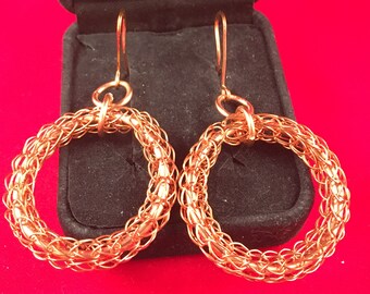 Copper Viking Knit Hoop Earrings ON SALE Knitted Wire 1.25 Inch Wide Hoops 2.25 Inches Long on Solid Copper Ear Wires