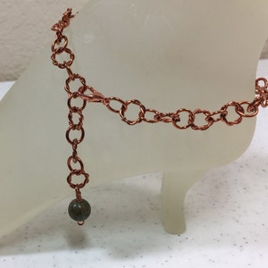 Copper Ankle Bracelet with Unakite Bead Charm in your Choice of Length and Clasp image 5