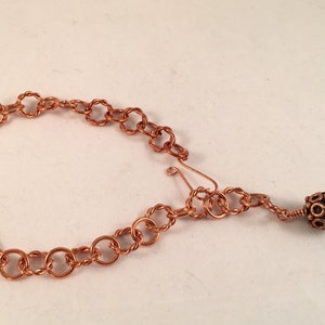 Copper Ankle Bracelet with Antique Copper 12mm Bead Charm Adjustable with Your Choice of Length and Clasp image 3