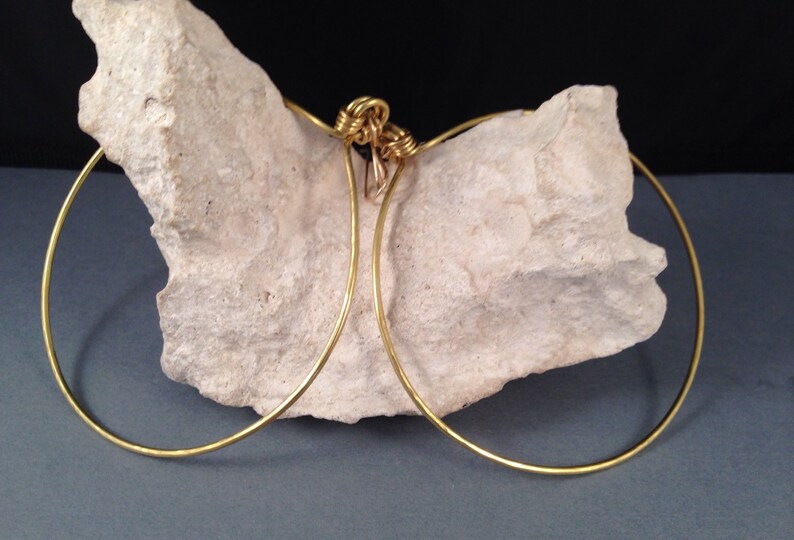 Extra Large Gold Hoop Earrings on 14kt Gold Filled Earwires, Hammered 3 Inch Diameter or 2 Inch Diameter Brass Hoops image 3