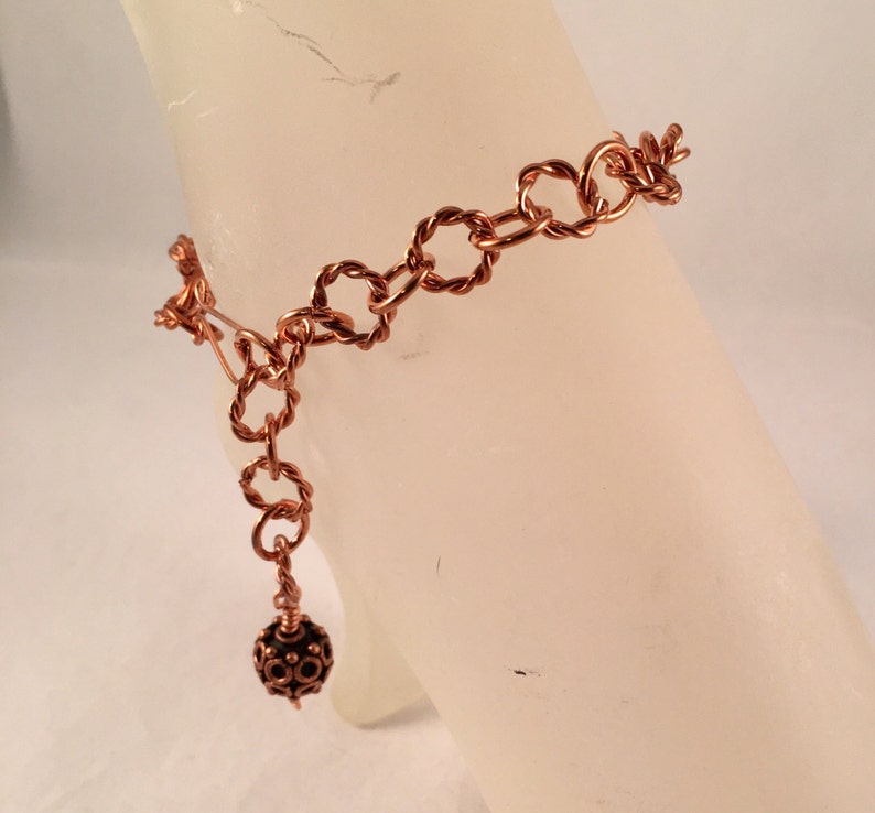 Copper Ankle Bracelet with Antique Copper 12mm Bead Charm Adjustable with Your Choice of Length and Clasp image 4