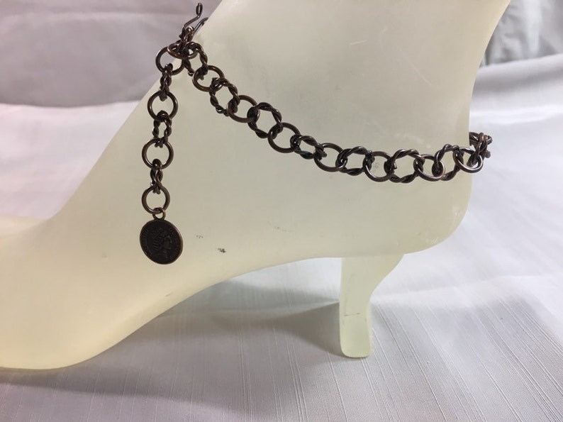 Antique Cooper Ankle Bracelet with Antique Copper Chinese Coin Charm Adjustable Handmade Anklet with Your Choice of Length and Clasp image 4