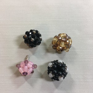 Beaded Balls Four Hand Beaded Balls Two Black, One Brown, and One Pink .5 inches Round One of a Kind Beaded Balls