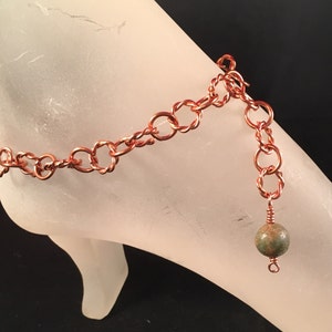 Copper Ankle Bracelet with Unakite Bead Charm in your Choice of Length and Clasp image 3