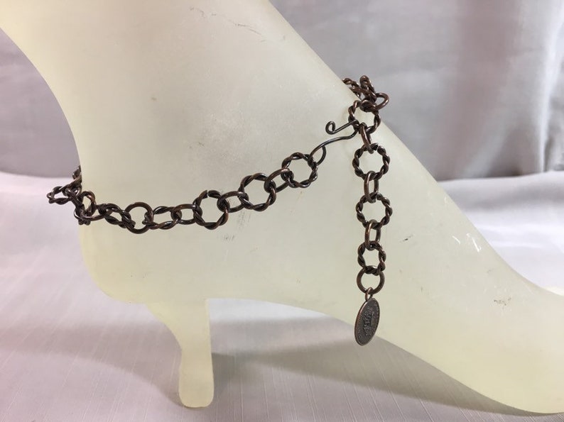 Antique Cooper Ankle Bracelet with Antique Copper Chinese Coin Charm Adjustable Handmade Anklet with Your Choice of Length and Clasp image 2