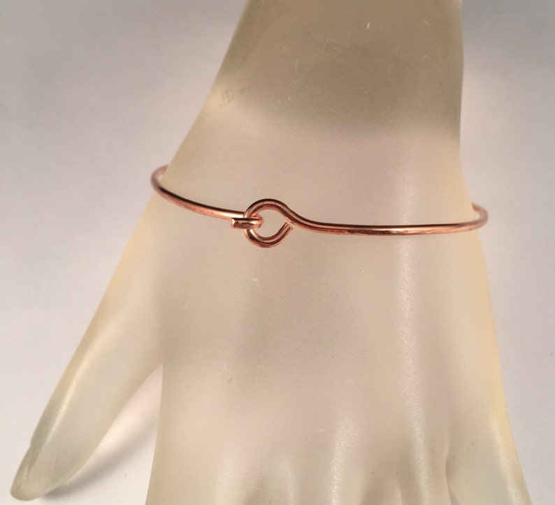 Copper Bangle Bracelet Hook /& Circle Handmade Bangle Bracelet in Eight Sizes Opens to Fit Easily on Wrist