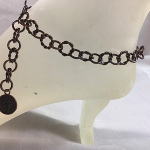 Antique Cooper Ankle Bracelet with Antique Copper Chinese Coin Charm Adjustable Handmade Anklet with Your Choice of Length and Clasp image 1