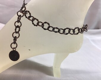 Antique Cooper Ankle Bracelet with Antique Copper Chinese Coin Charm Adjustable Handmade Anklet with Your Choice of Length and Clasp
