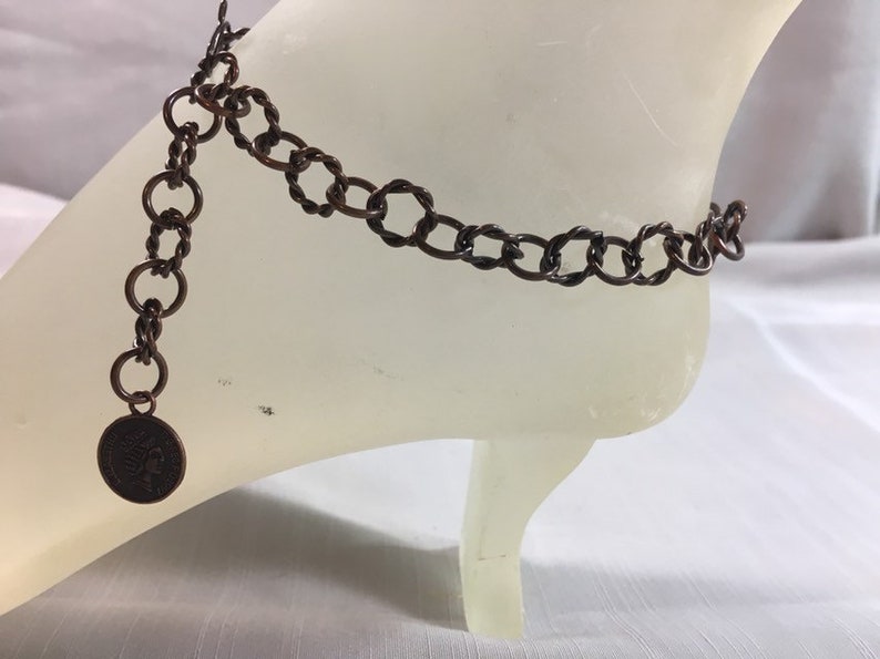Antique Cooper Ankle Bracelet with Antique Copper Chinese Coin Charm Adjustable Handmade Anklet with Your Choice of Length and Clasp image 1