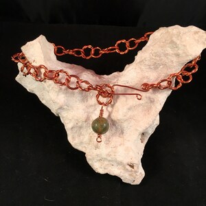 Copper Ankle Bracelet with Unakite Bead Charm in your Choice of Length and Clasp image 2