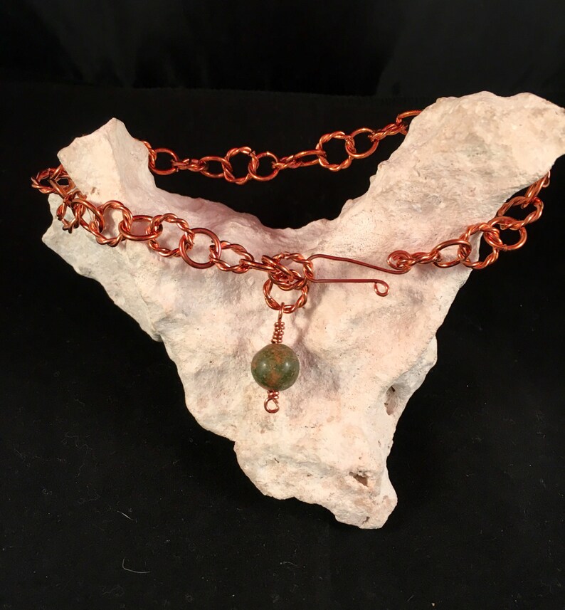 Copper Ankle Bracelet with Unakite Bead Charm in your Choice of Length and Clasp image 2