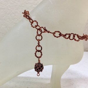 Copper Ankle Bracelet with Antique Copper 12mm Bead Charm Adjustable with Your Choice of Length and Clasp image 5