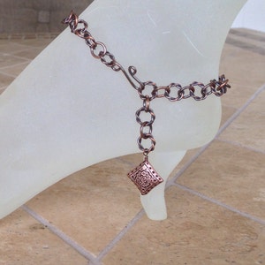 Antique Copper Anklet with Antique Copper Wire Wrapped Copper Charm 10.5 With Your Choice of Length and Clasp image 4