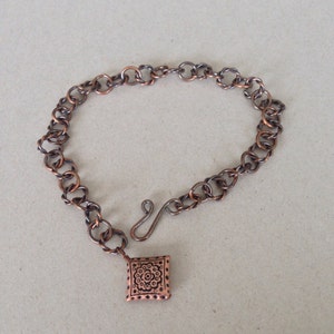 Antique Copper Anklet with Antique Copper Wire Wrapped Copper Charm 10.5 With Your Choice of Length and Clasp image 2