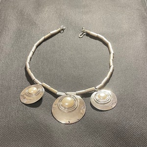 Vintage Sterling Silver Choker Necklace with Three Silver and Pearl Accent Beads 16.5 Inches Long image 5
