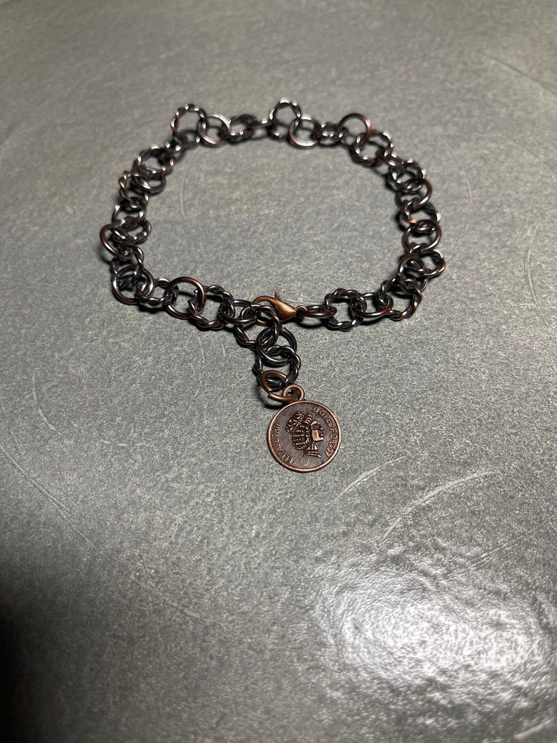 Antique Cooper Ankle Bracelet with Antique Copper Chinese Coin Charm Adjustable Handmade Anklet with Your Choice of Length and Clasp image 7