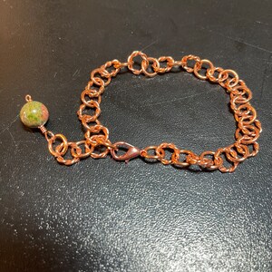 Copper Ankle Bracelet with Unakite Bead Charm in your Choice of Length and Clasp image 6