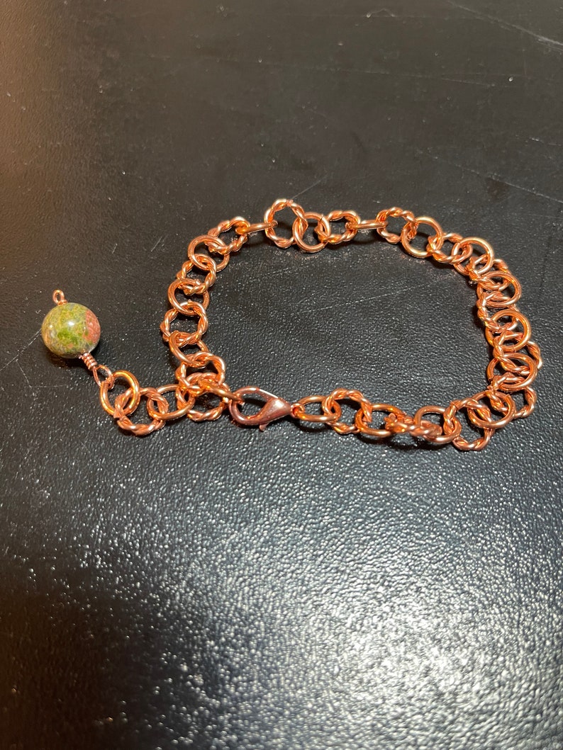 Copper Ankle Bracelet with Unakite Bead Charm in your Choice of Length and Clasp image 6