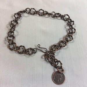Antique Cooper Ankle Bracelet with Antique Copper Chinese Coin Charm Adjustable Handmade Anklet with Your Choice of Length and Clasp image 3