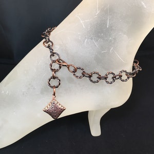 Antique Copper Anklet with Antique Copper Wire Wrapped Copper Charm 10.5 With Your Choice of Length and Clasp image 5