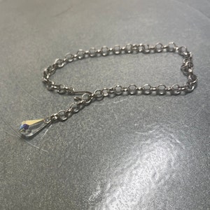 Silver Ankle Bracelet with Vintage Crystal Teardrop Charm on Silver Rolo Chain Adjustable to 10.5 Inches One of a Kind image 8