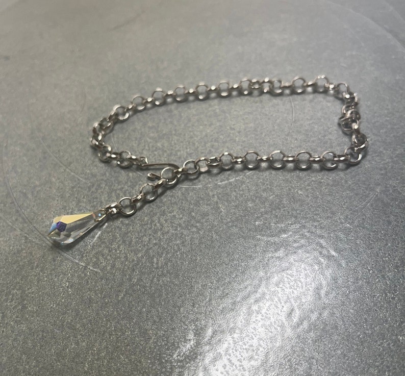 Silver Ankle Bracelet with Vintage Crystal Teardrop Charm on Silver Rolo Chain Adjustable to 10.5 Inches One of a Kind image 8