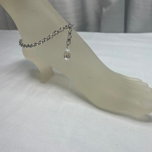 Silver Ankle Bracelet with Vintage Crystal Teardrop Charm on Silver Rolo Chain Adjustable to 10.5 Inches One of a Kind image 2