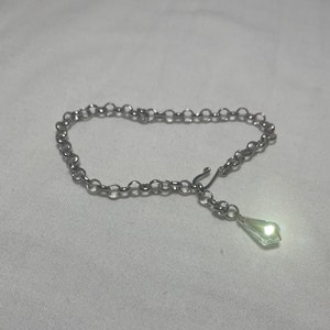 Silver Ankle Bracelet with Vintage Crystal Teardrop Charm on Silver Rolo Chain Adjustable to 10.5 Inches One of a Kind image 3