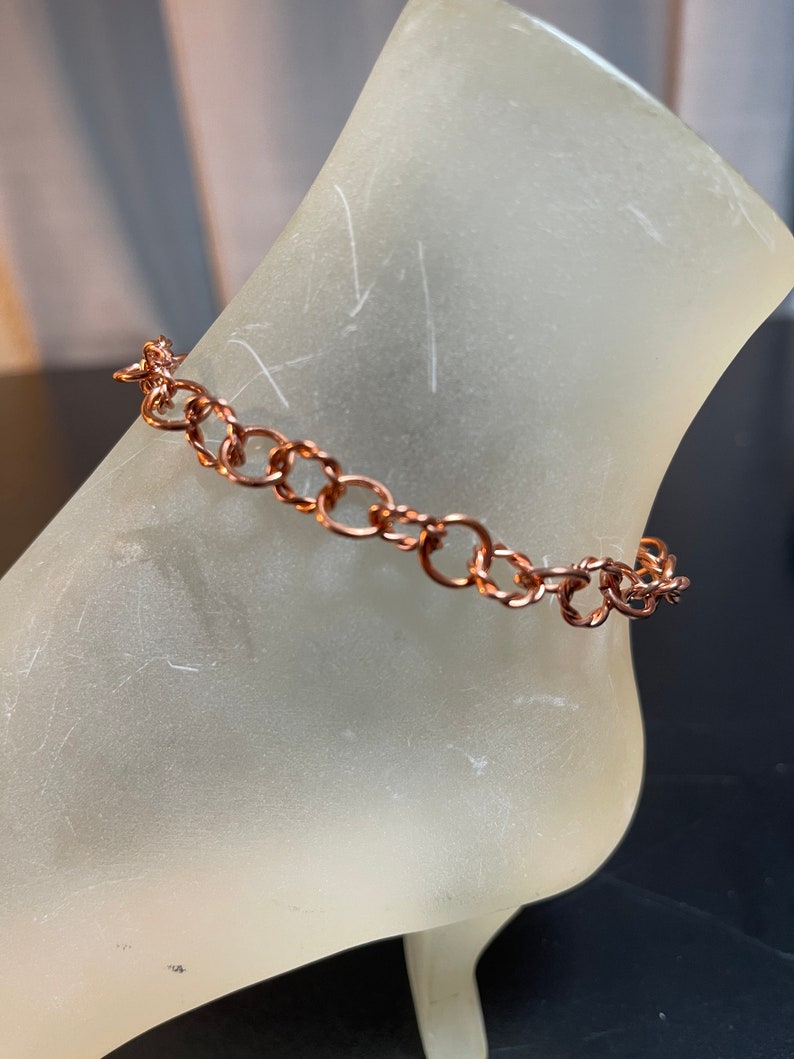 Copper Ankle Bracelet with Turquoise Peace Charm Adjustable With Your Choice of Length and Clasp zdjęcie 8