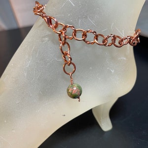 Copper Ankle Bracelet with Unakite Bead Charm in your Choice of Length and Clasp image 9